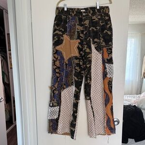POL Camouflage Patchwork Flare Pants with Star Patch